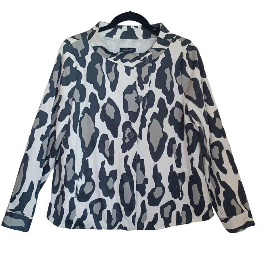 Sandro‎ Animal Print Jacket Blazer Abstract Black Gray Fully Lined Womens Medium